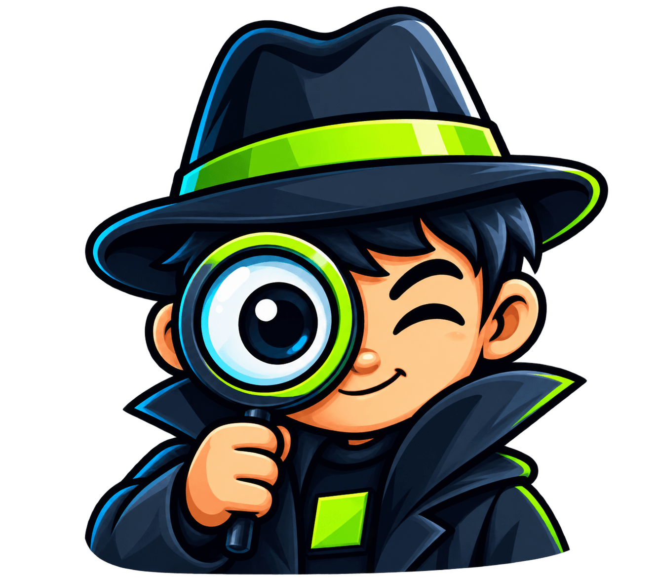 A DigiSpy agent holding a magnifying glass